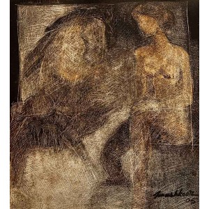 Mashkoor Raza, 14 x 16 Inch, Oil On Board, Calligraphy Painting, AC-MR-739